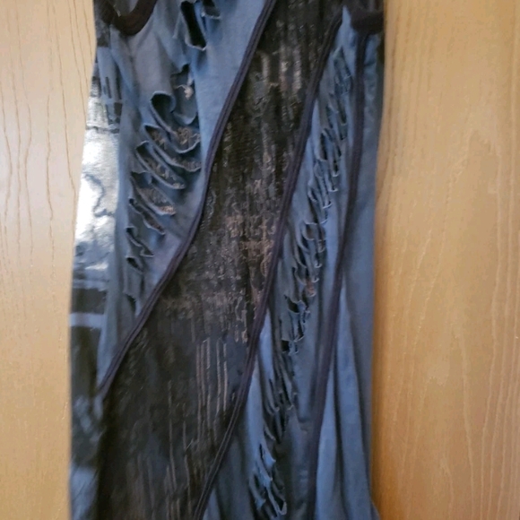 SALVAGE RARE"Vengeance" Edgy Blue and Black Cut Out Back Studded Graphic Dress - Picture 6 of 7